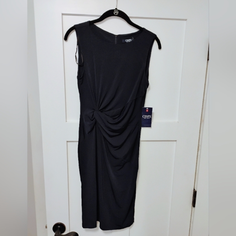 Chaps Navy Sleeveless Knee-Length Ruched Dress